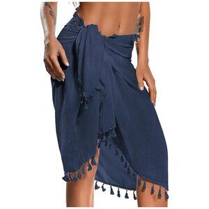 BEACH Sarong Pareo Womens Semi-Sheer Swimwear Cover Ups 015-darkblue-short